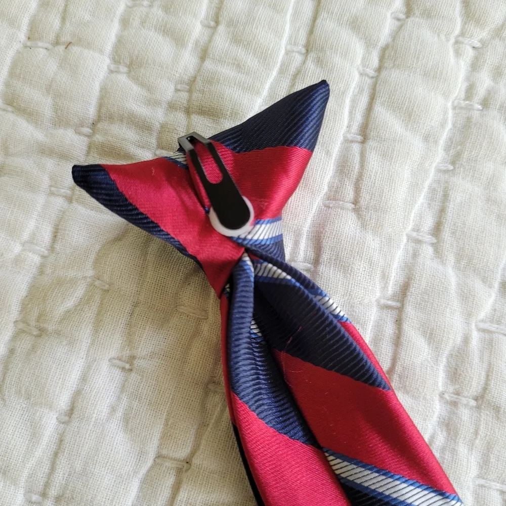 Red & Blue Striped Clip On Tie